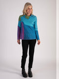 Sky/Green Abstract Swirl Print Cowl Neck Top