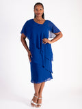 Exquisite Cobalt Tiered Chiffon Dress with Asymmetric Neckline and Shoulder Diamanté Detail