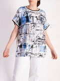 Ivory/Sapphire Calligraphic Print Jersey T-Shirt
