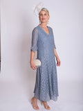 Platinum Lace Dress with Gold Foil Shimmer