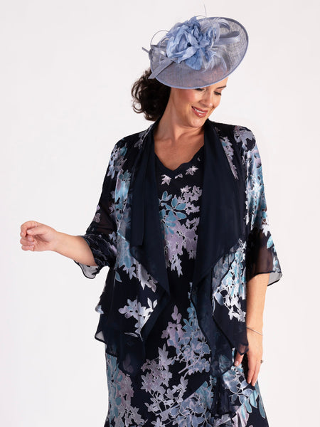 Navy/Lilac Enchanted Leaf Devoree Contrast Layered Shrug