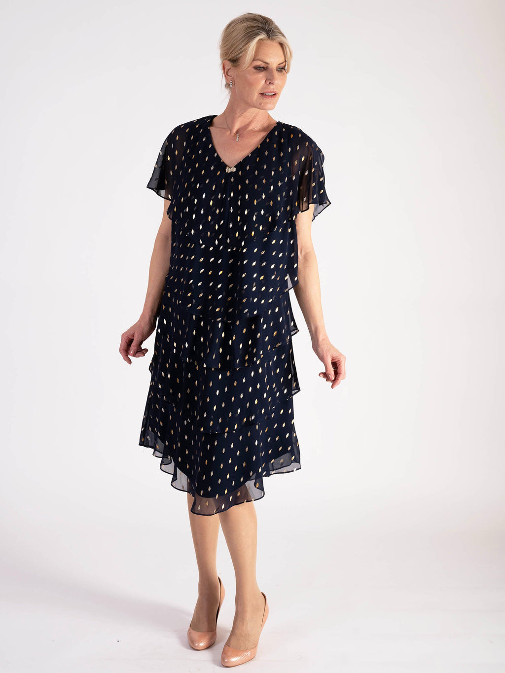 Navy Gold Diamonds Layer Dress