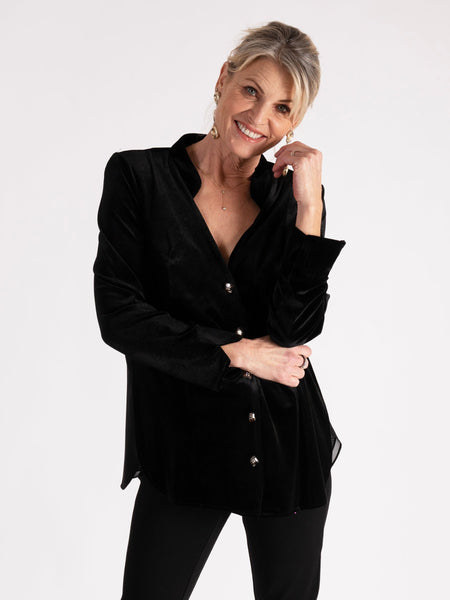 A Black Stretch Velvet Jacket with Crepe Chiffon Back