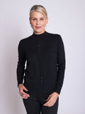 Black Button Detail Funnel Neck Fine Knit Sweater