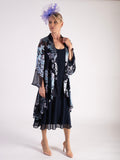 Navy/Lilac Enchanted Leaf Silk-Mix Devoree Jacket with Split Cuff Detail - NEW SS25!