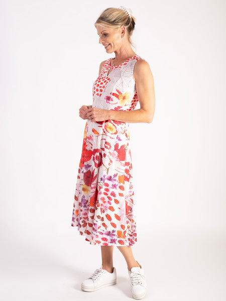 White/Red Floral Bouquet Mesh Dress with Stunning Cut-Out Detail