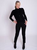 Black Button Detail Funnel Neck Fine Knit Sweater