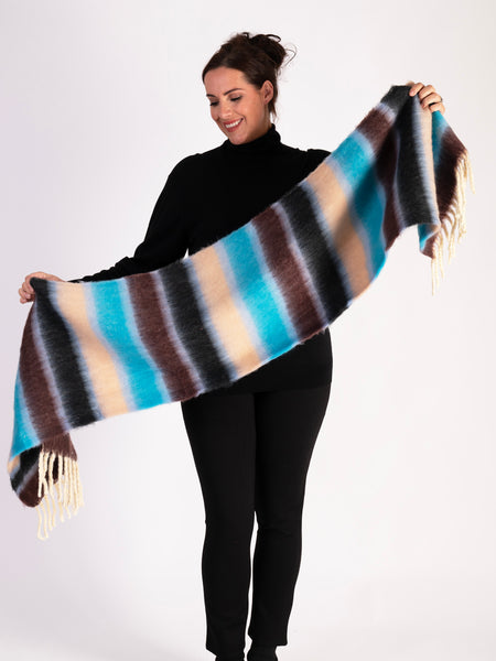 Soft & Luxurious Turquoise Multi-Stripe Blanket Scarf