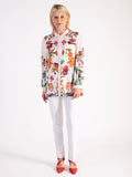 Cream/Multi Floral Print Puff Sleeve Blouse with Delicate Picot Lace Trim