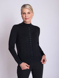 Black Button Detail Funnel Neck Fine Knit Sweater