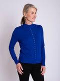Cobalt Button Detail Funnel Neck Fine Knit Sweater