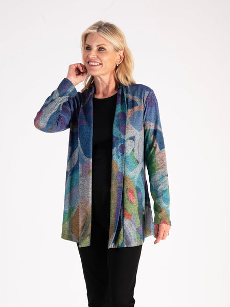 Sky/Lilac Abstract Print Marl Jersey Cardigan