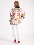 Cream/Multi Floral Print Puff Sleeve Blouse with Delicate Picot Lace Trim