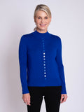 Cobalt Button Detail Funnel Neck Fine Knit Sweater