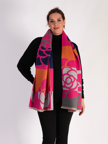 Soft & Luxurious Fuchsia Oversized Floral Scarf