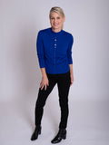 Cobalt Button Detail Funnel Neck Fine Knit Sweater