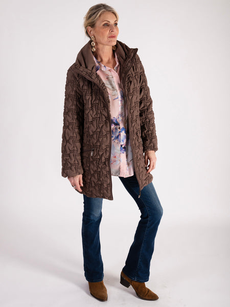 Walnut Bonfire Embroidered Quilted Coat