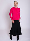 Hot Pink Button Detail Funnel Neck Fine Knit Sweater