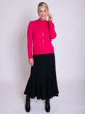 Hot Pink Button Detail Funnel Neck Fine Knit Sweater