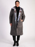 Grey/Japanese Print Quilted Reversible Zip Long Coat