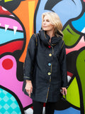 Black Reversible Raincoat with Multicoloured Piping and Buttons