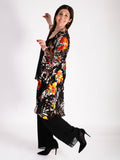 Black/Multi Hand Painted Satin Devoree Jacket with Split Cuff Detail - LIMITED EDITION