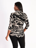 Frank Lyman Champagne/Black Abstract Marbled Print Top with Diamanté Zip Detail