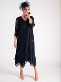 Dark Navy Sequin Lace Dress with Chiffon Trim