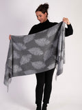 Charcoal/Grey Feather Print Reversible Scarf