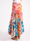 Pink/Orange Botanical  Print Tiered Maxi Skirt