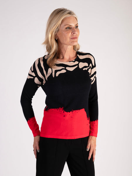 Black/Red Jumper with Animal Stripe Shoulder Detailing