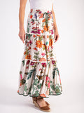 Cream/Multi Floral Boarder Print Tiered Maxi Skirt