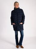 Navy Bonfire Embroidered Quilted Coat