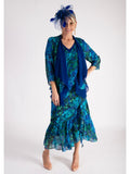 Cobalt/Emerald Royal Garden Contrast Layered Silk Shrug