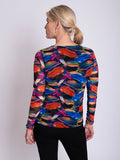 Multi Coloured Brushtrokes Print V-Neck Mesh Top