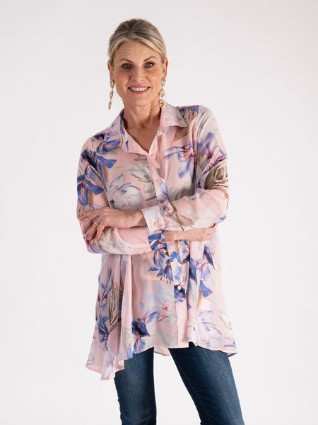 Pink Lily Printed Chiffon Blouse With Back Pleated Detail