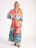 Pink/Orange Botanical  Print Tiered Maxi Skirt