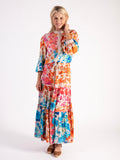 Pink/Orange Botanical  Print Tiered Maxi Skirt