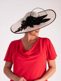 Ivory/Black Medium Hatinator with Contrast Feather Flower and Leaf Trail