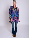 Blue/Violet Jewel Symphony Jacquard Semi-Sheer Blouse With Back Pleated Detail