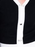 Black/Ivory Ribbed V Sweater with Brooch Details