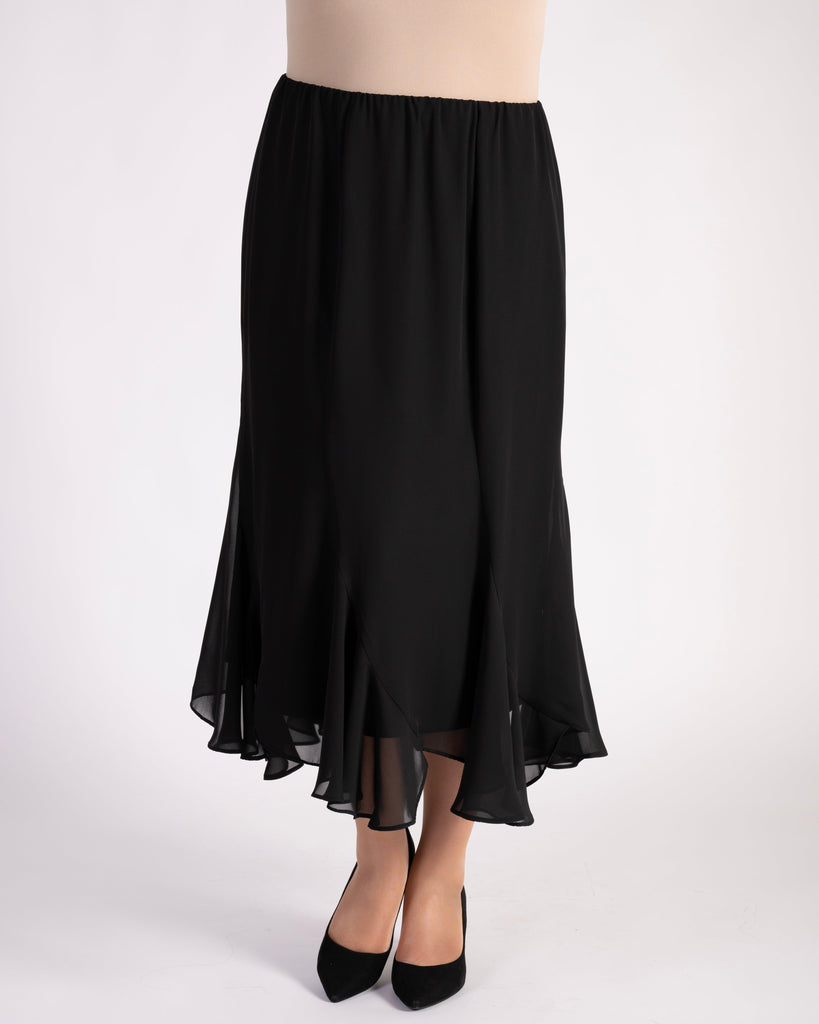 Black Six Panelled Crepe Chiffon Skirt | Chesca