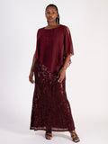 Signature  Wine Sequin Dress with Flowing Chiffon Cape