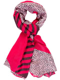 Fuchsia/Purple Animal Print & Stripes Colourblock Scarf