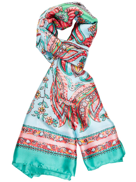 Jade/Multi Silky Textured Paisley Print Scarf
