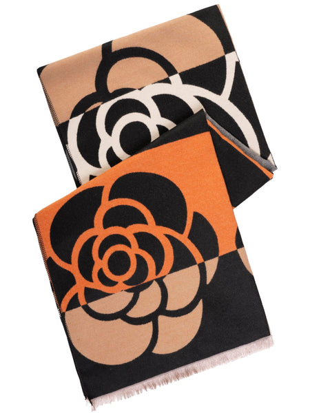 Orange/Black Oversized Floral Scarf