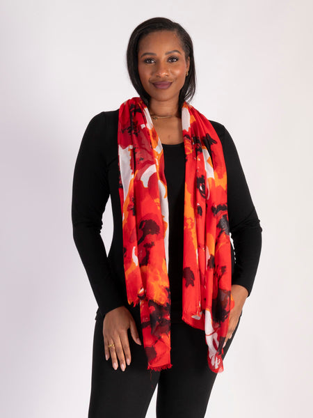 Red Sunset Inspired Print Lightweight Scarf