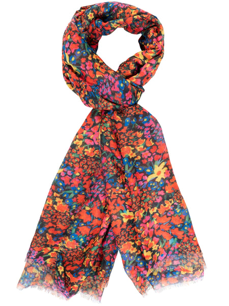 Orange/Multi Ditsy Floral Print Scarf
