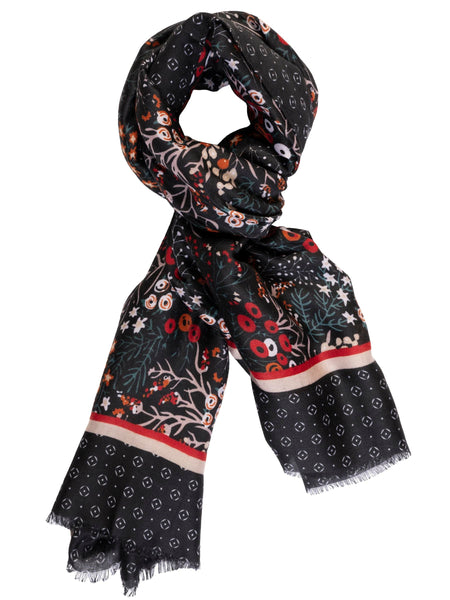 Black/Multi Forest Flowers Scarf