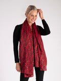 Red Fern Print Scarf with Foil Accents